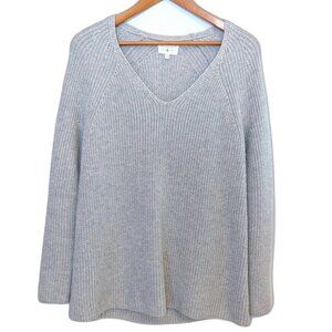Lou & Grey | Cotton & Wool Blend Gray Lilac V-Neck Chunky Knit Sweater | Small